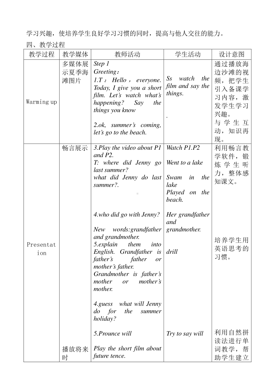 冀教版（一起）六下Unit 3 Summer Is Coming-Lesson 13 Jenny's Summer Holiday-教案、教学设计-公开课-(配套课件编号：90356).doc_第2页