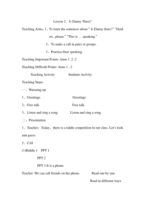 冀教版（一起）六下Unit 1 Phoning Home-Lesson 2 Is Danny There -教案、教学设计--(配套课件编号：70076).doc