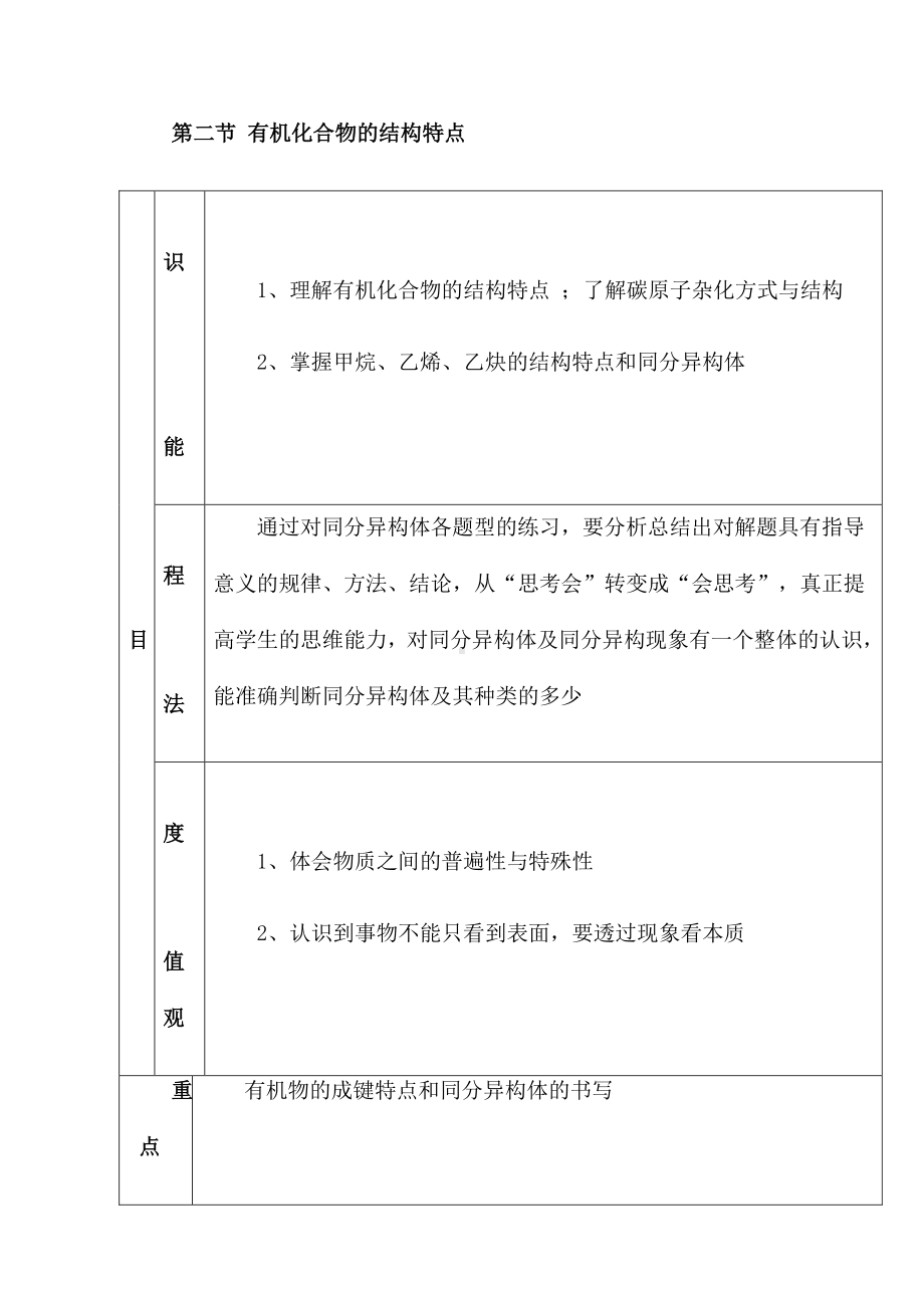 新人教版高中化学选修五 1.2有机化合物的结构特点第1课时（教案2）.doc_第1页