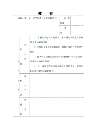 高中人教版化学选修三教案-1.2 原子结构与元素的性质 第三课时 .doc