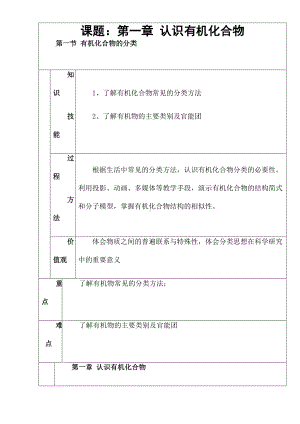 新人教版高中化学选修五 1.1 有机化合物的分类第1课时（教案2）.doc