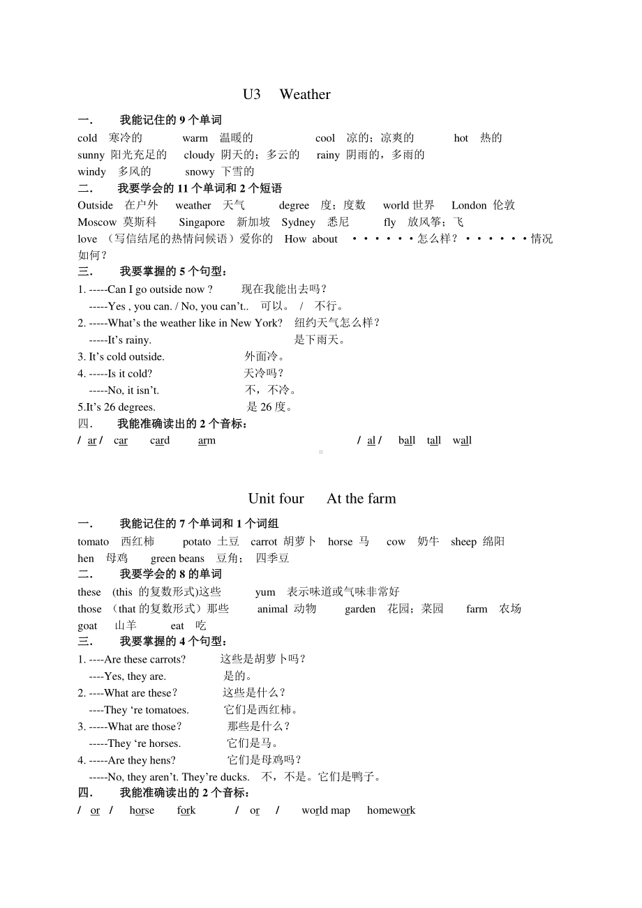 人教版PEP四年级下册英语单元知识清单.doc_第2页