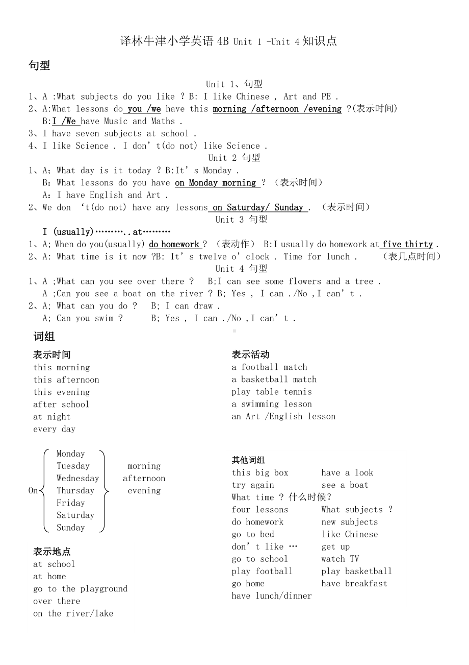 译林版四下英语4B-Unit-1-Unit-4知识点.docx_第1页