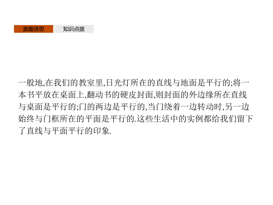 （新教材）2021年高中数学人教B版必修第四册课件：11.3.2　直线与平面平行.pptx_第3页