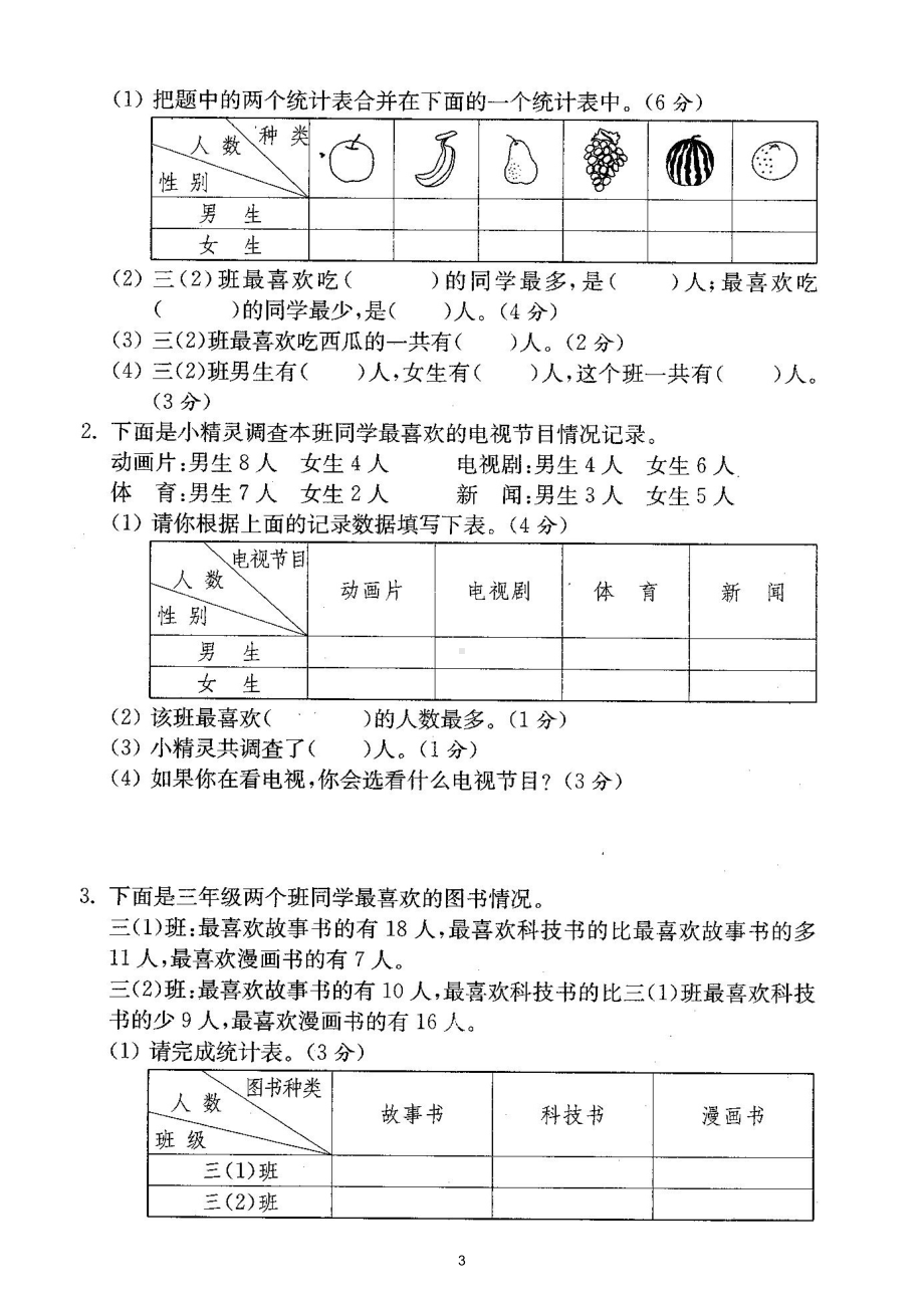 小学数学人教版三年级下册第三单元《复式统计表》测试题4.doc_第3页