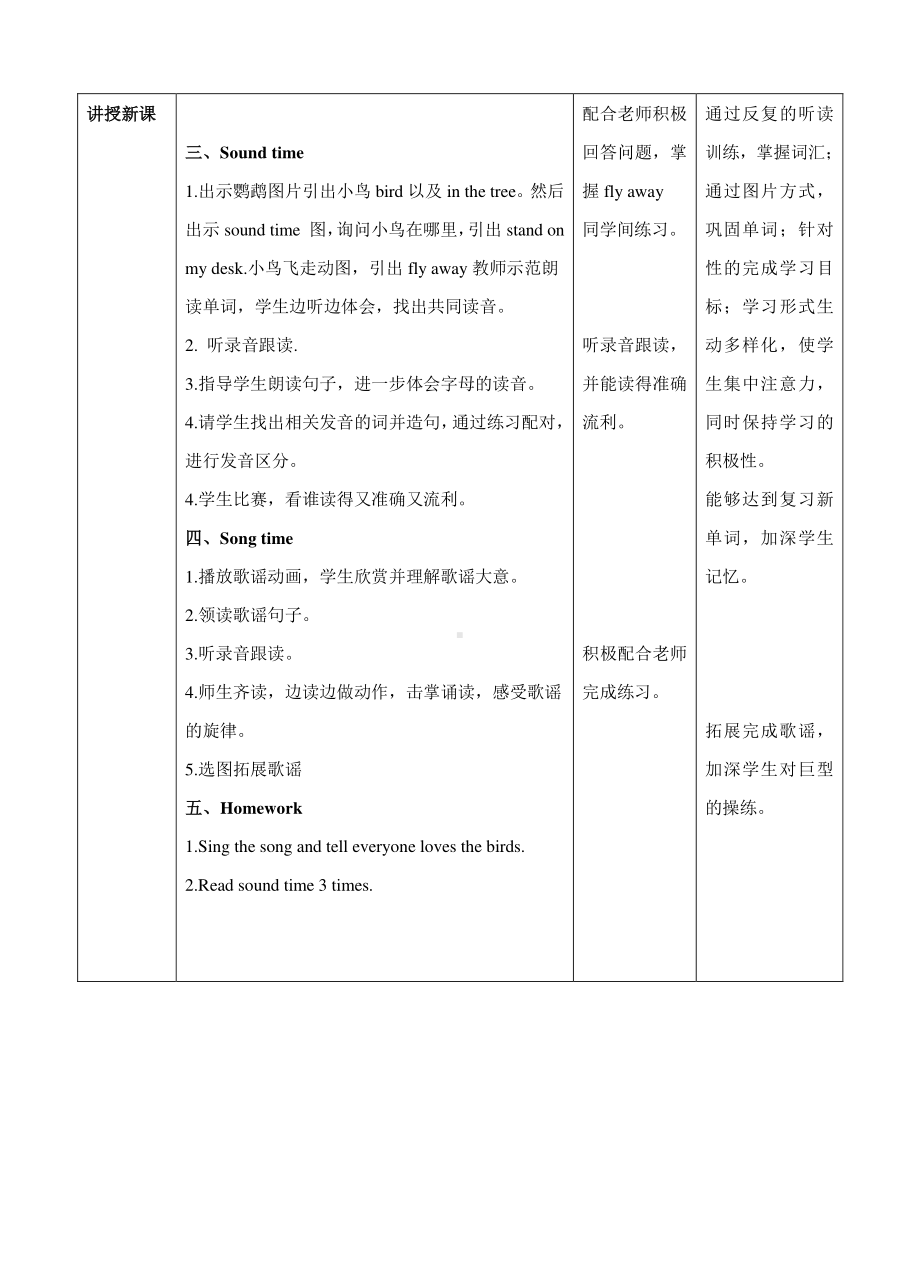 苏教译林版三年级下册第四单元第3课时soundtime&Songtime教案(市一等奖).doc_第2页