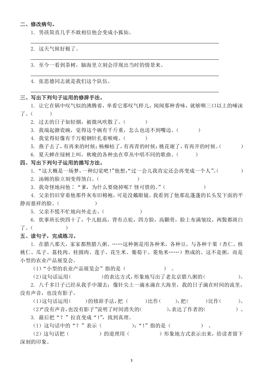 小学语文部编版六年级下册句子专项练习2.doc_第3页