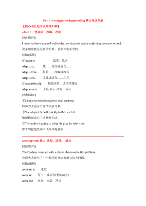 2021新版北师大版必修第一册英语Unit 1-writing&viewing&reading核心考点归纳（核心词+短语+句式+写作）.doc