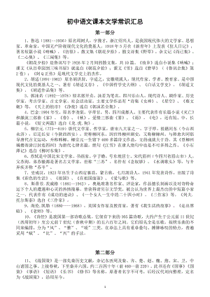 初中语文课本全部文学常识汇总（中考必备）（直接打印每生一份熟记）.doc