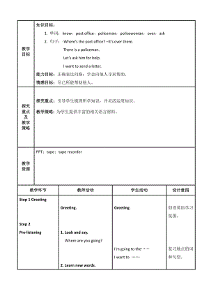 教科EEC版四下-Unit7 Where's the Post Office -Class 1 Textbook p.52-教案、教学设计--(配套课件编号：d1378).doc