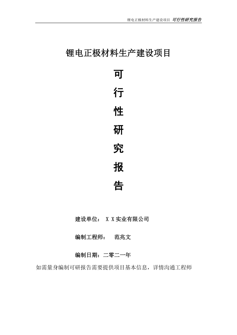 锂电正极材料生产项目可行性研究报告-可参考案例-备案立项.doc_第1页