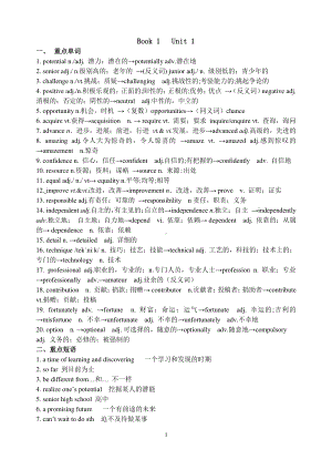 （2021新教材）牛津译林版必修第一册英语Unit1知识点清单.doc