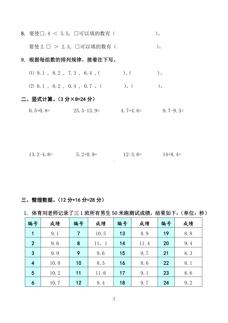 2020~2021扬州苏教版三年级数学下册第八九单元单元过关卷（定稿）.doc_第2页