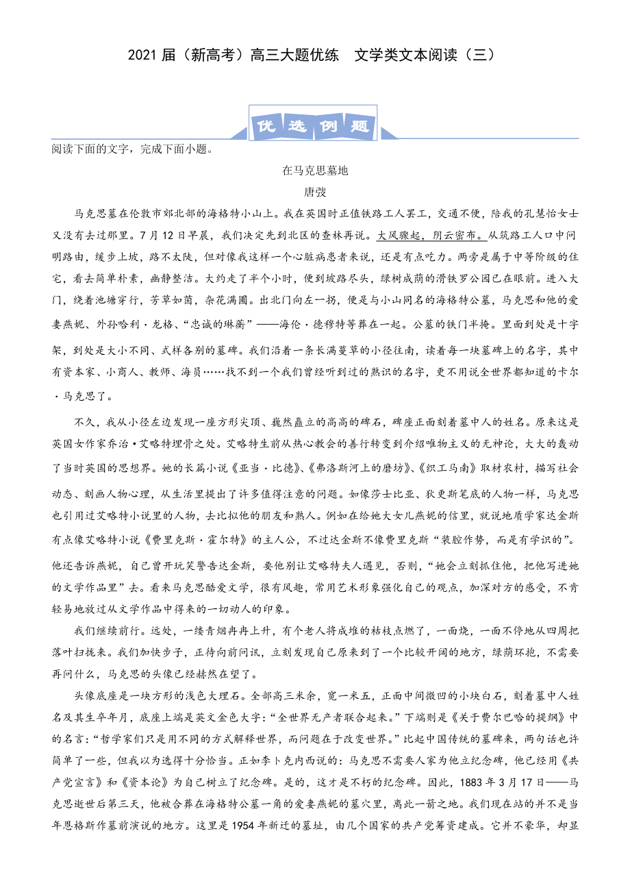 2021届（新高考）高三大题优练文学类文本阅读（三）含答案.docx_第1页