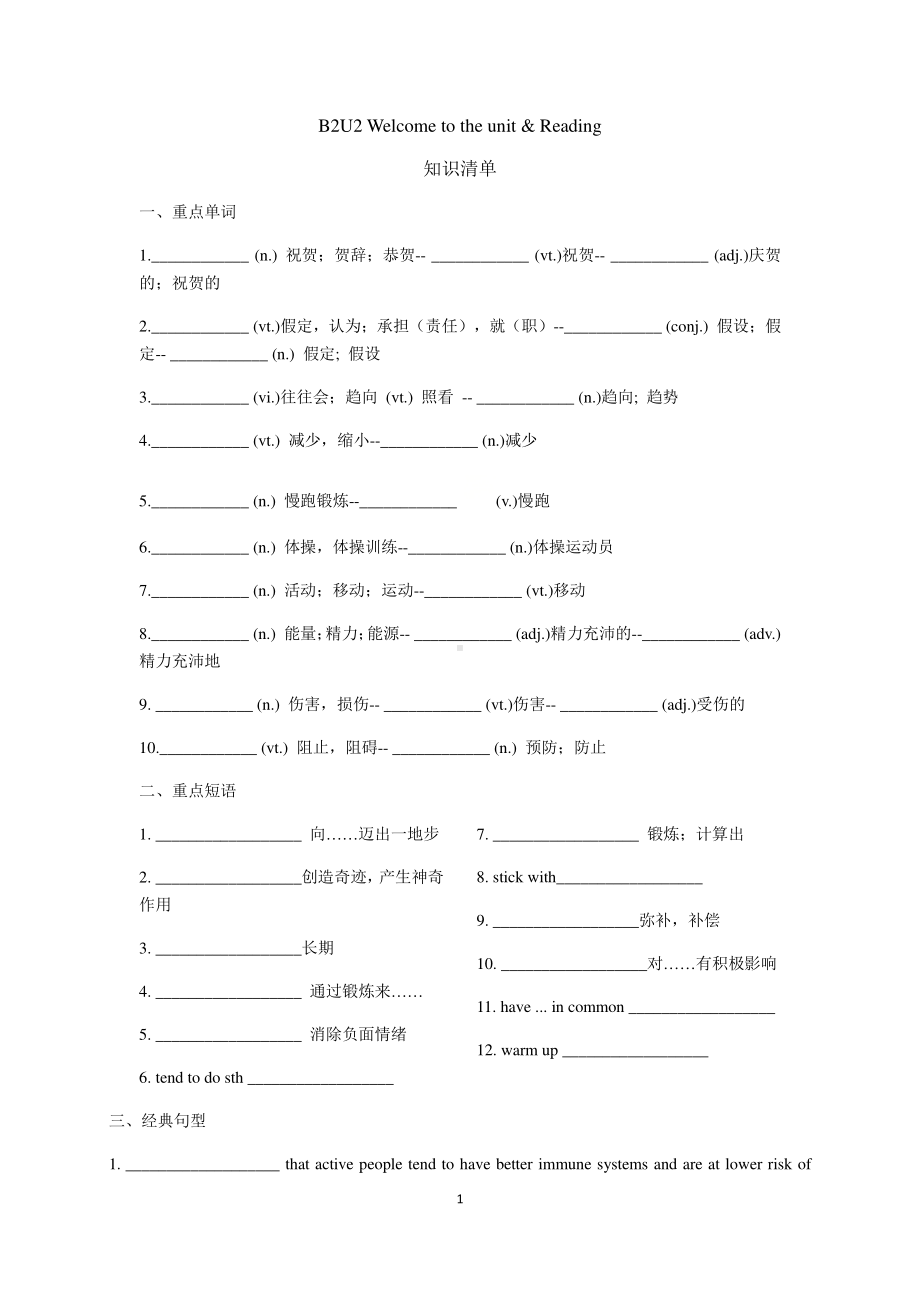 (2021新版)牛津译林版必修二英语Unit 2 Welcome to the unit & Reading 重点单词短语句型填空+同步过关练习 （含答案）.docx_第1页