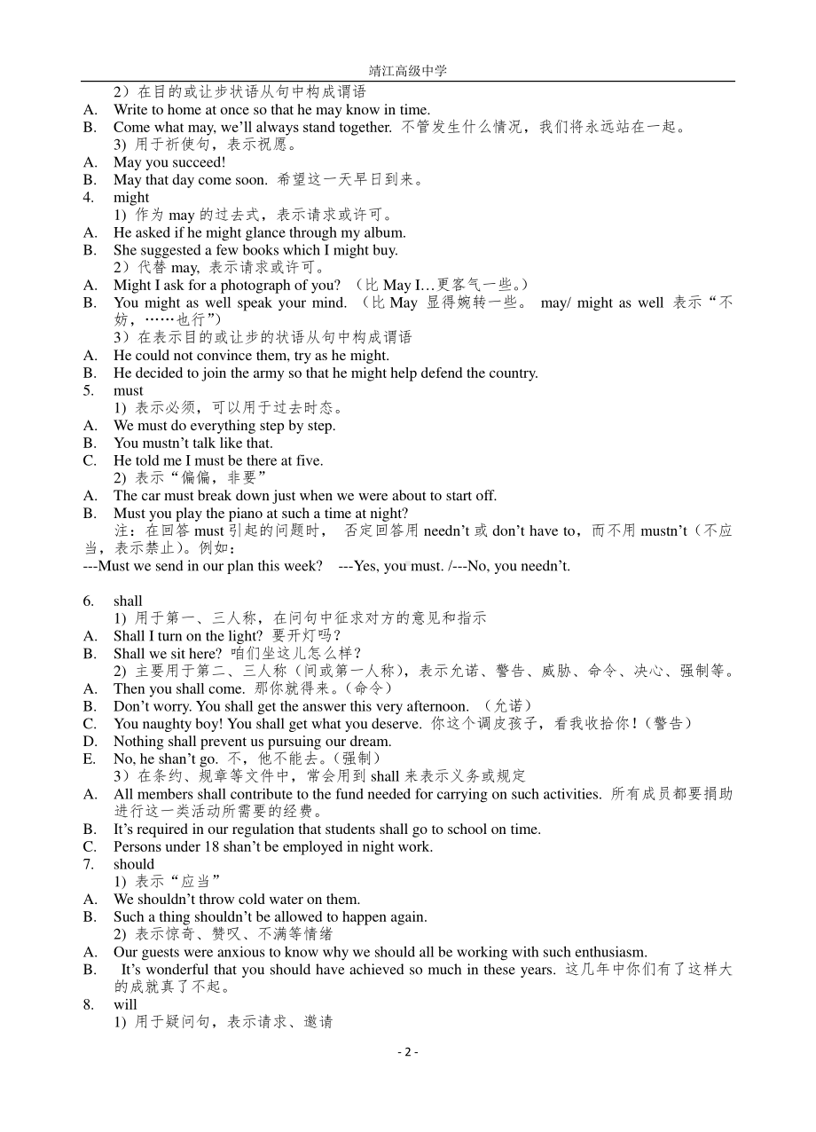 (2021新版)牛津译林版必修二英语Unit 4 Grammar情态动词.doc_第2页