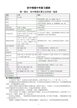 初中物理中考复习提纲（尖子生都在看）（直接打印每生一份熟记）.doc