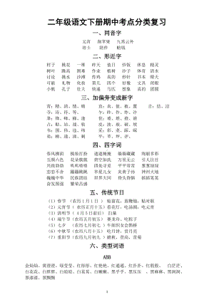 小学语文部编版二年级下册期中考点分类复习（直接打印每生一份资料复习）.doc