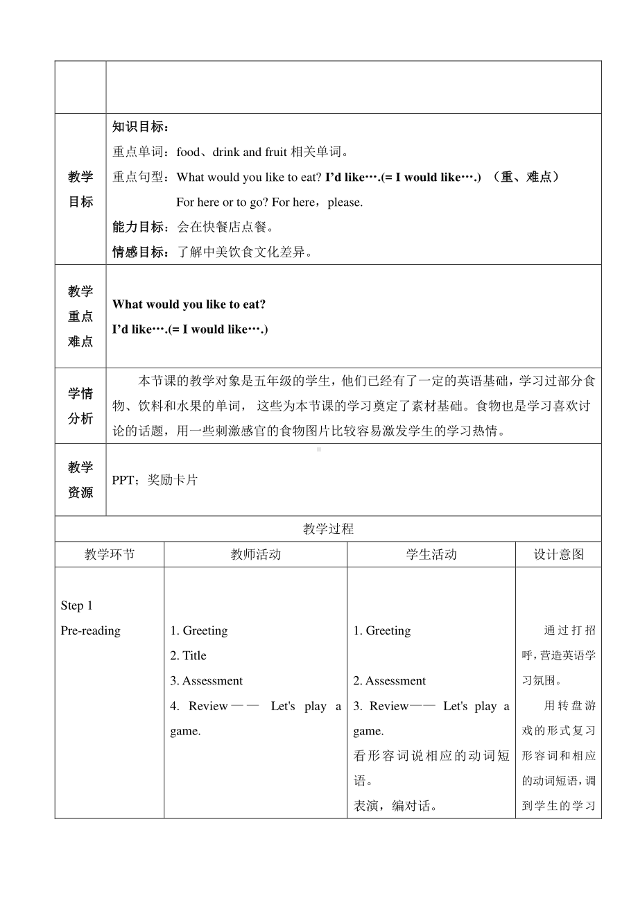 教科EEC版五下Unit1 What Would You Like to Eat -Class 2Textbook p.5-教案、教学设计--(配套课件编号：00b15).docx_第2页