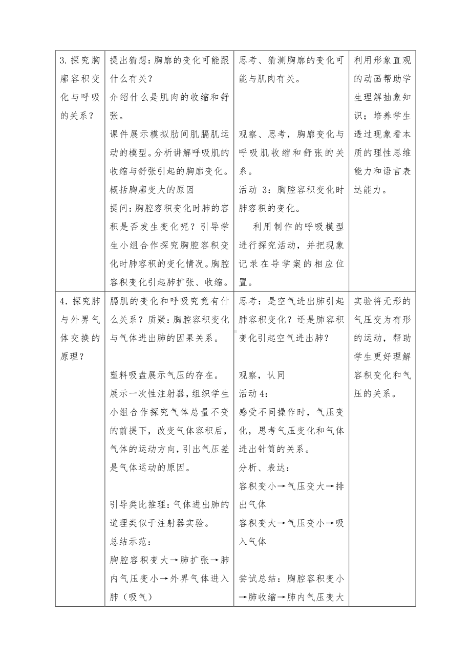 人教版七年级生物（下册）4.3.2发生在肺内的气体交换-教案.doc_第3页