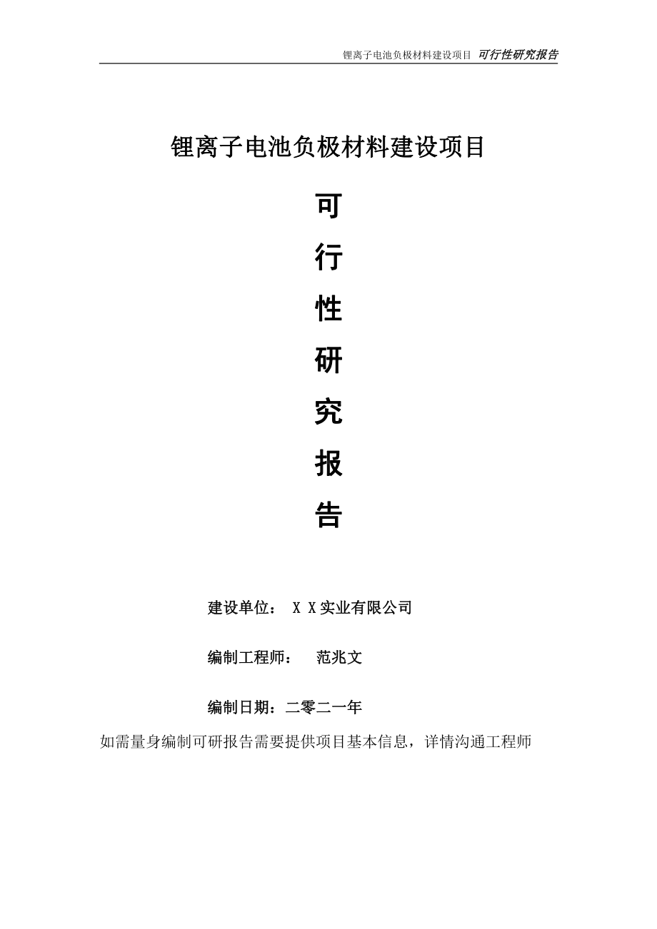 锂离子电池负极材料项目可行性研究报告-可参考案例-备案立项.doc_第1页