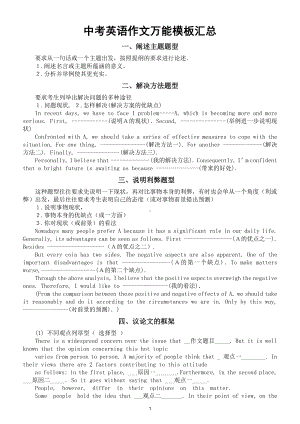 初中英语中考作文万能模板汇总（共十大类用了就加分）.doc