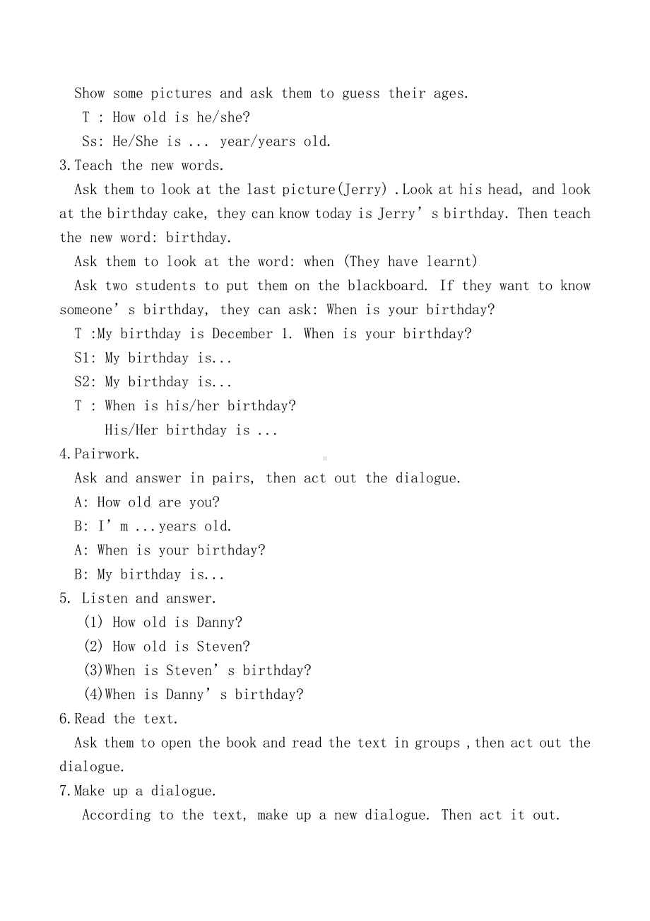 冀教版（三起）四下Unit 3 All about Me-Lesson 13 How Old Are You -教案、教学设计-市级优课-(配套课件编号：2639e).doc_第2页