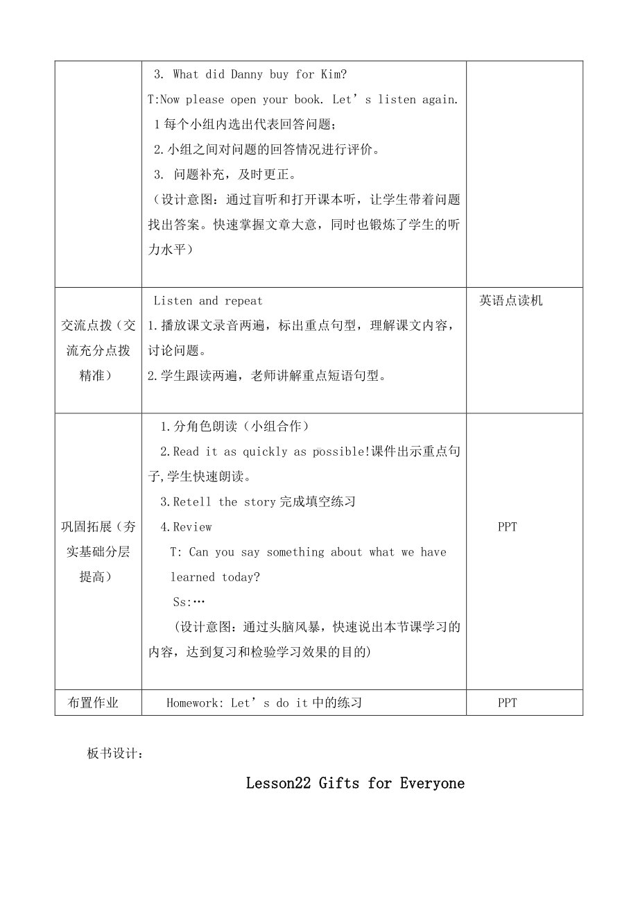 冀教版（三起）五下-Unit 4 Did You Have a Nice Trip -Lesson 22 Gifts for Everyone-教案、教学设计--(配套课件编号：7000e).doc_第3页