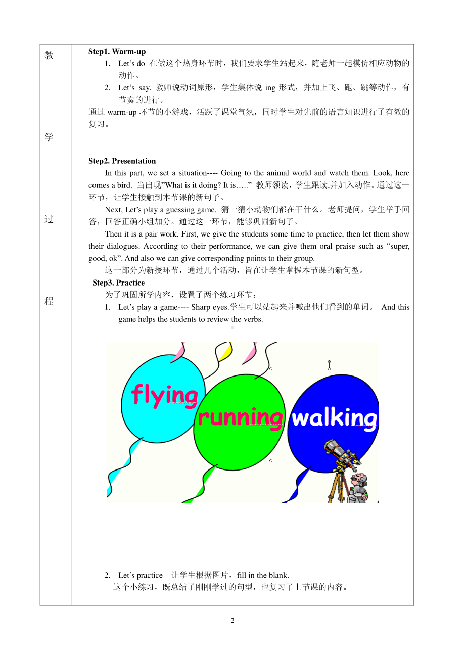 接力版四年级下册英语-Lesson 6 What is it doing -教案、教学设计-省级优课-(配套课件编号：b0579).doc_第2页