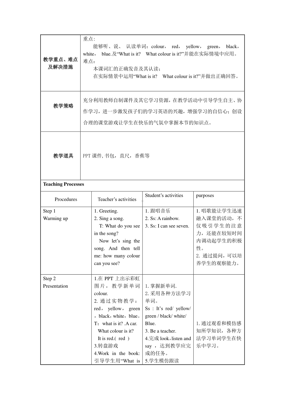 接力版三年级下册英语Lesson 6 What colour is it -教案、教学设计-公开课-(配套课件编号：d03f4).doc_第2页