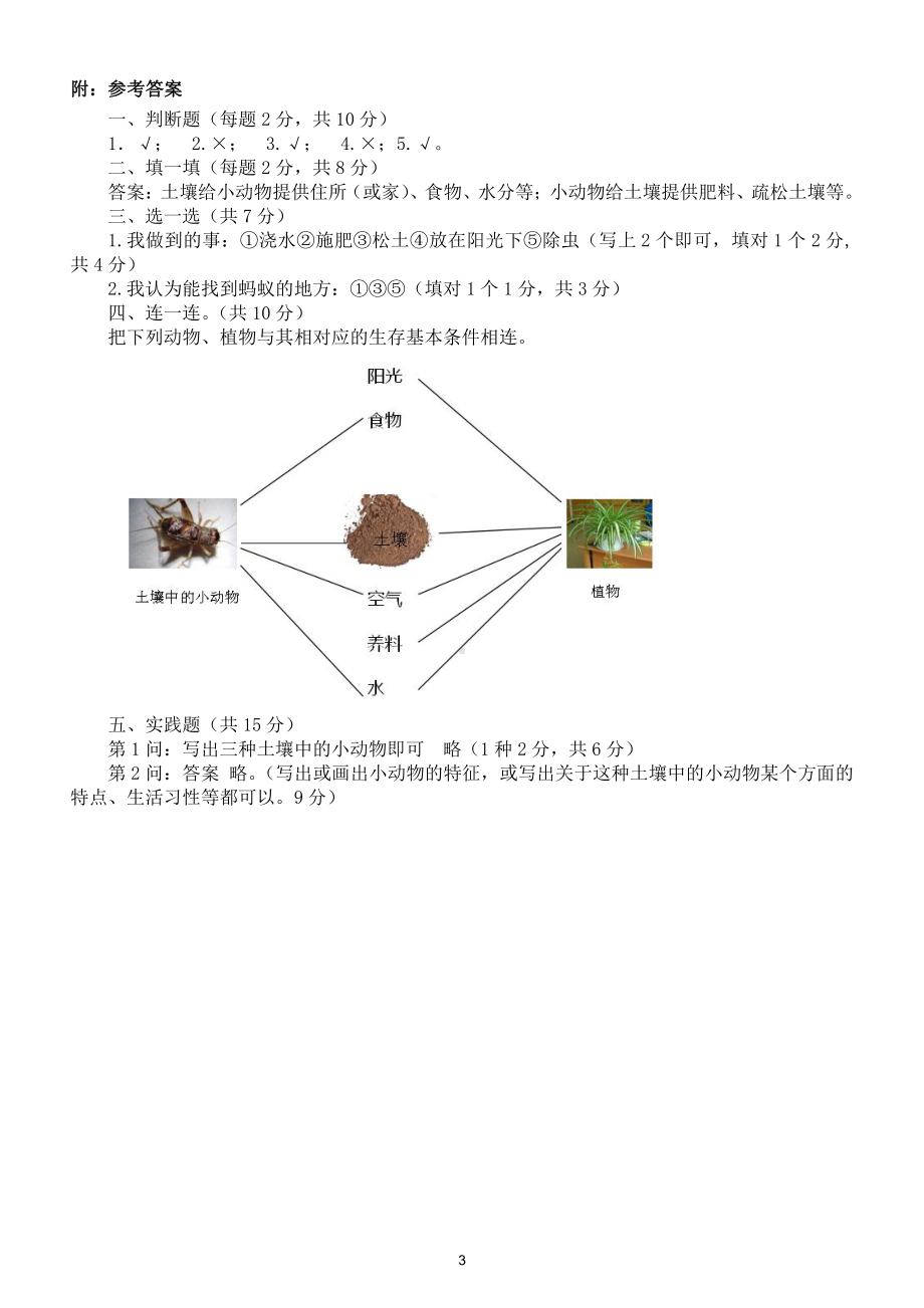 小学科学苏教版二年级下册第三单元《土壤与生命》检测试题（附参考答案）.doc_第3页