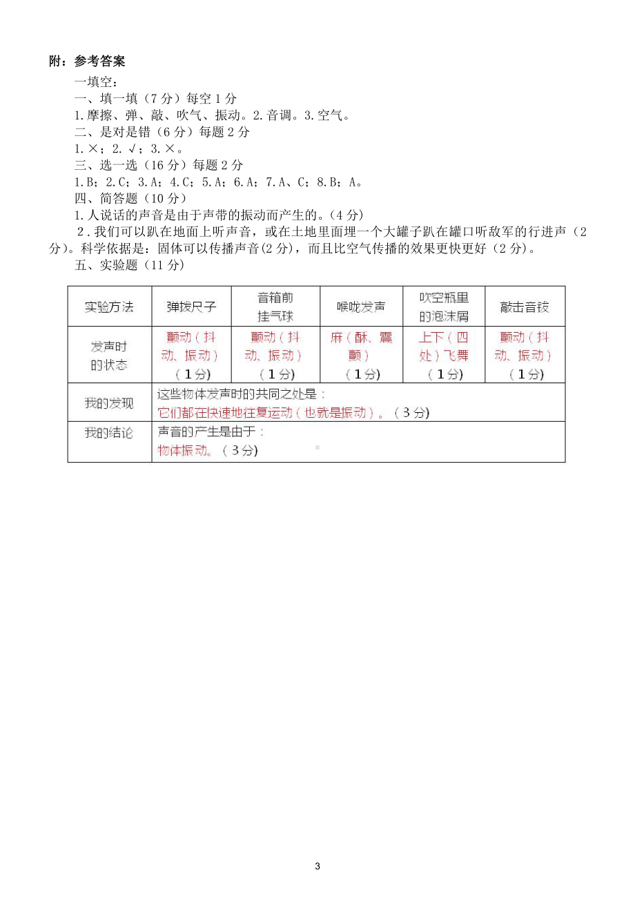 小学科学苏教版三年级下册第三单元《声音和奥秘》检测试题（附参考答案）.doc_第3页