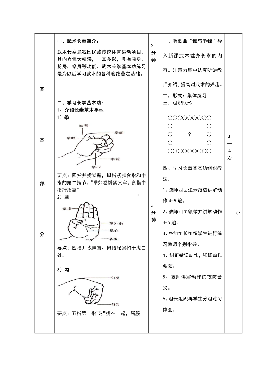 2020—2021学年人教版七年级体育全一册：8武术-健身长拳基本手型步型 教案.doc_第2页