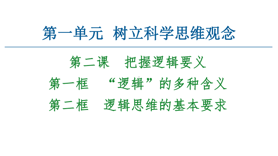 2021新-（部编）统编版高中政治选修三逻辑与思维：2.1-2.2　“逻辑”的多种含义 逻辑思维的基本要求 ppt课件.ppt_第1页