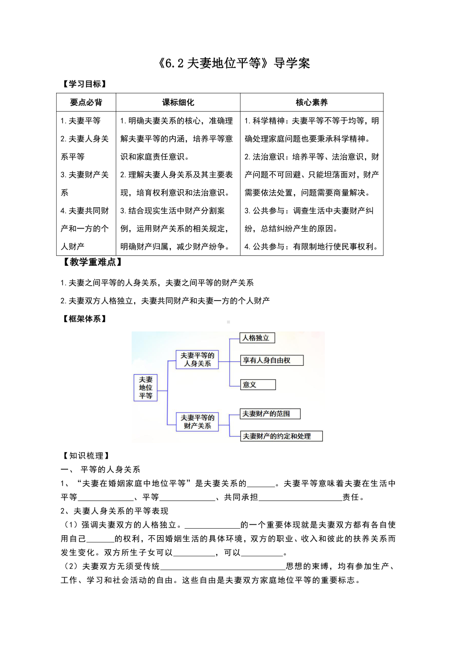 2021新-（部编）统编版高中政治选修二6.2 夫妻地位平等 导学案（含解析）.docx_第1页