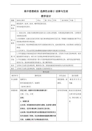 2021新-（部编）统编版高中政治选修二《法律与生活》5.1 家和万事兴 教案.doc