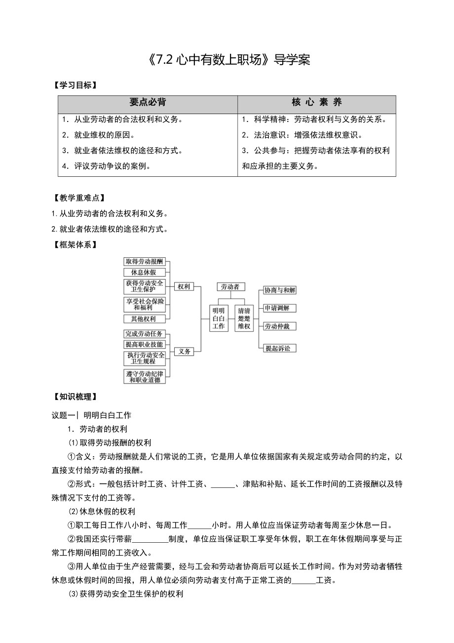 2021新-（部编）统编版高中政治选修二7.2 心中有数上职场导学案（含解析）.doc_第1页