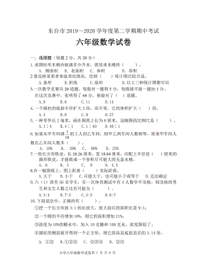 2019～2020东台市苏教版六年级数学下册期中考试.pdf