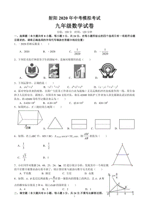 2019-2020盐城射阳初三数学二模试卷及答案.pdf