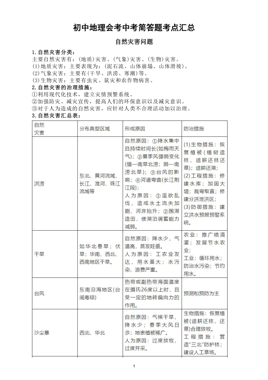 初中地理会考中考简答题考点汇总（千万要牢记得分全靠它）.doc_第1页