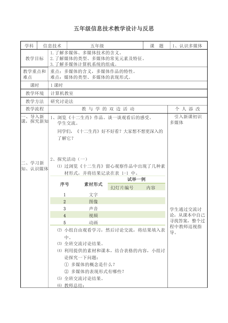 （教科）云南版五年级下册《信息技术》教案-教学设计（全册；15份打包；表格式）.rar