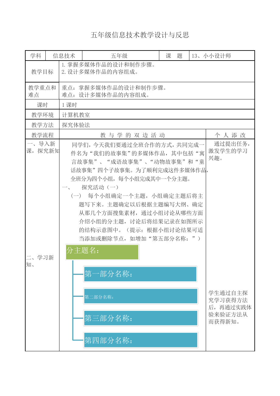 （教科）云南版五年级下册《信息技术》 第十三课 小小设计师 教案（表格式）.docx_第1页