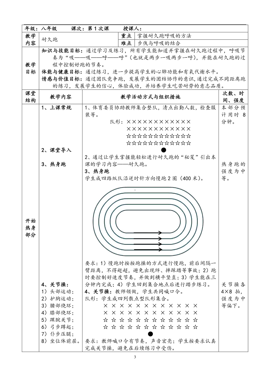 2020-2021学年人教版八年级体育全一册：第2章 田径《耐久跑》-教案.doc_第3页