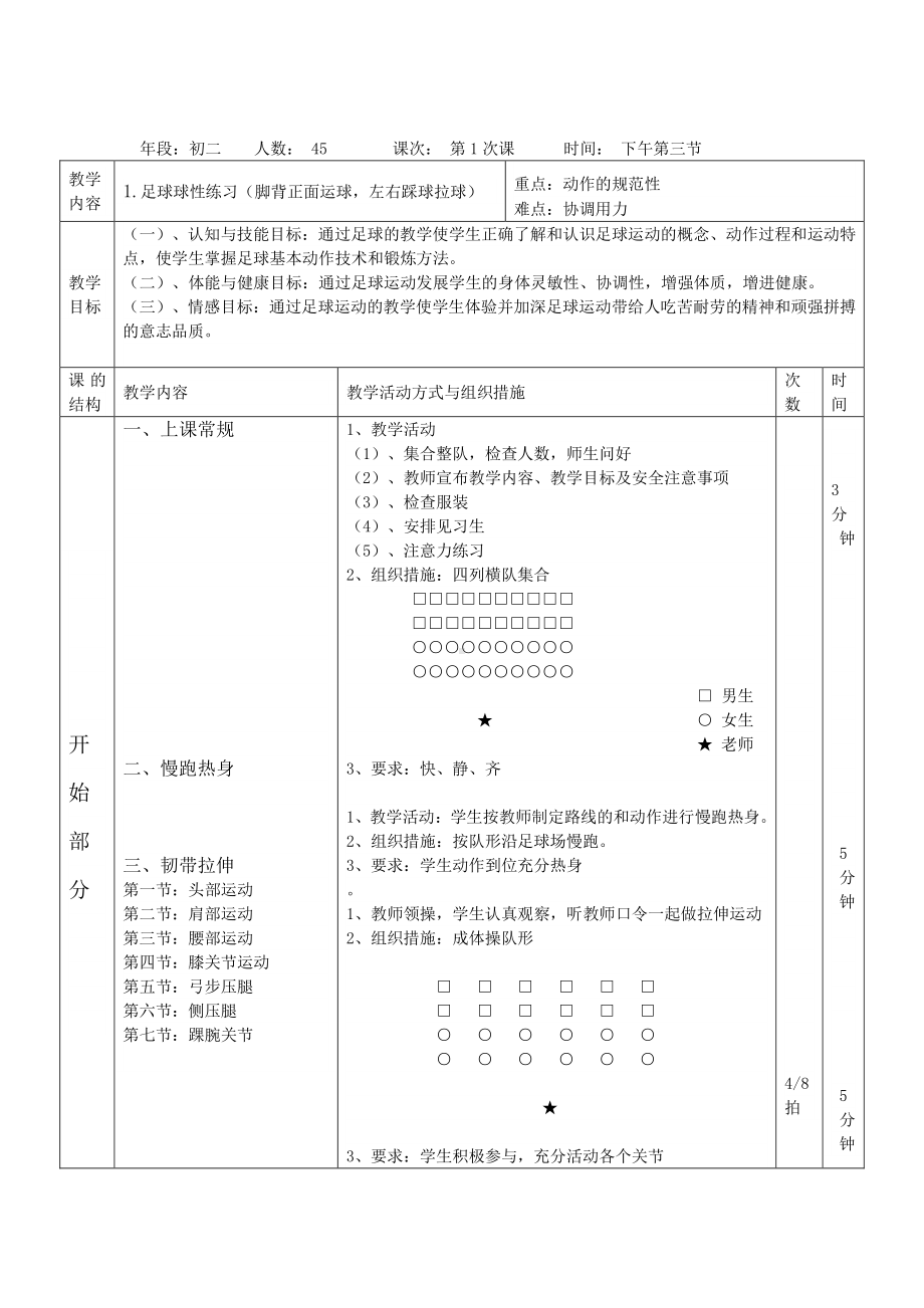 2020-2021学年人教版八年级体育全一册-第3章足球足球球性练习-教案.doc_第1页