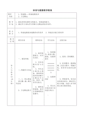 2020-2021学年人教版八年级体育全一册：第2章 田径立定跳远-教案.doc