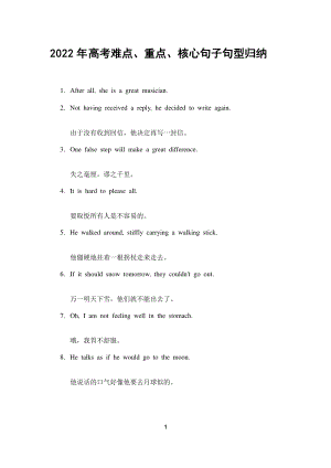 2022年高考英语难点、重点、核心句子句型归纳.doc