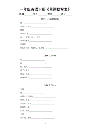 小学英语人教新起点一年级下册《单词默写表》（全书各个单元听写默写汇总）.doc