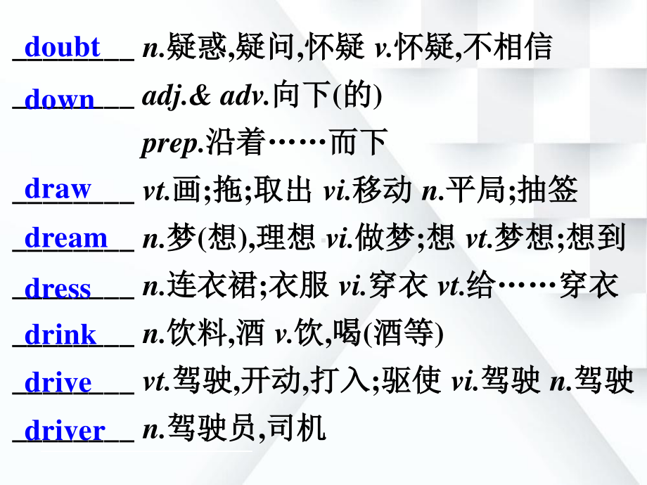 高中英语二轮复习词汇速记课件汉译英版 Day 8.ppt_第2页