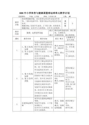 2020-2021学年人教版体育八年级去一册-第4章篮球 运球急停急起-教案.doc