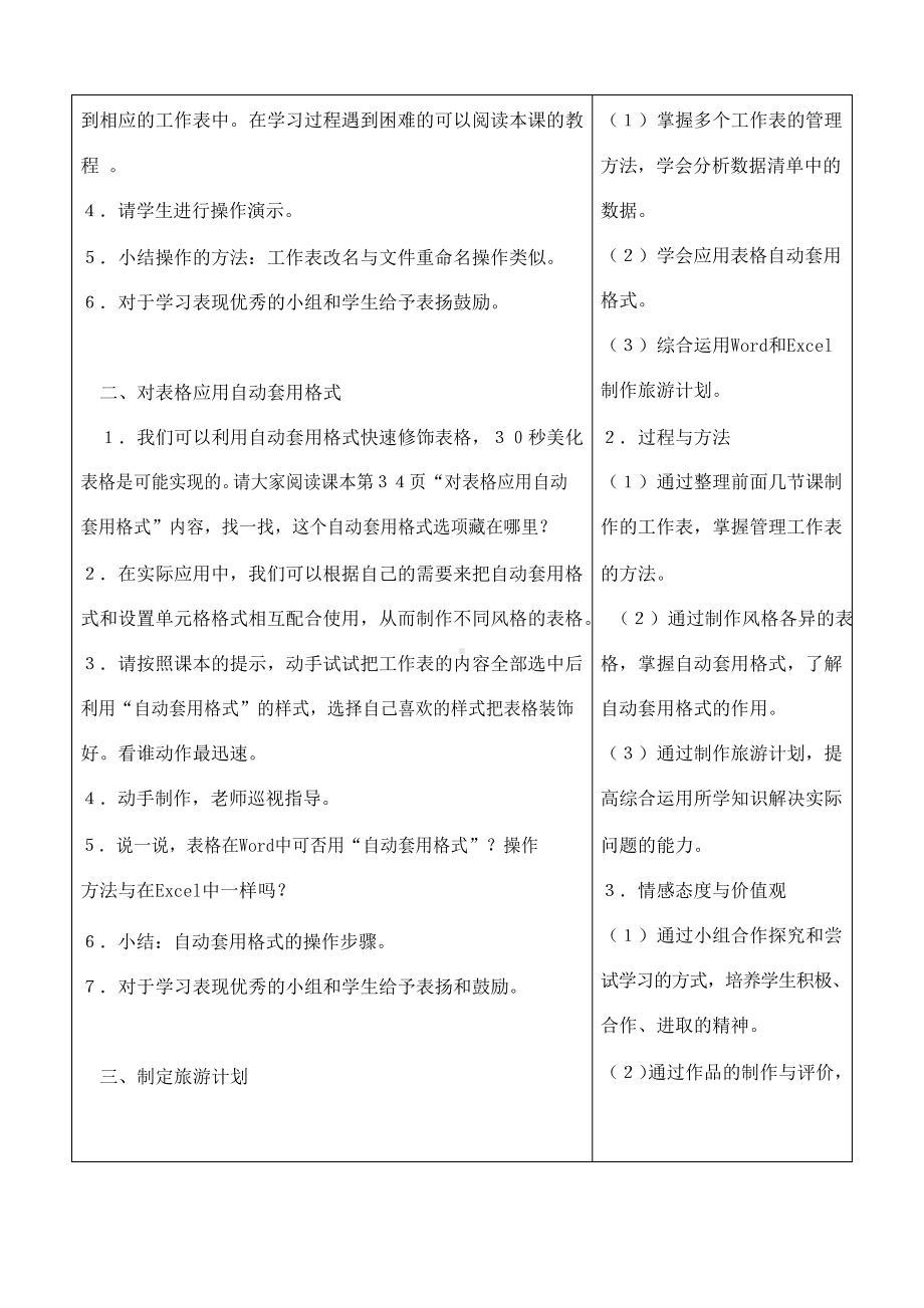 粤教版第二册下信息技术5 制订旅游计划 教案（表格式）.docx_第2页